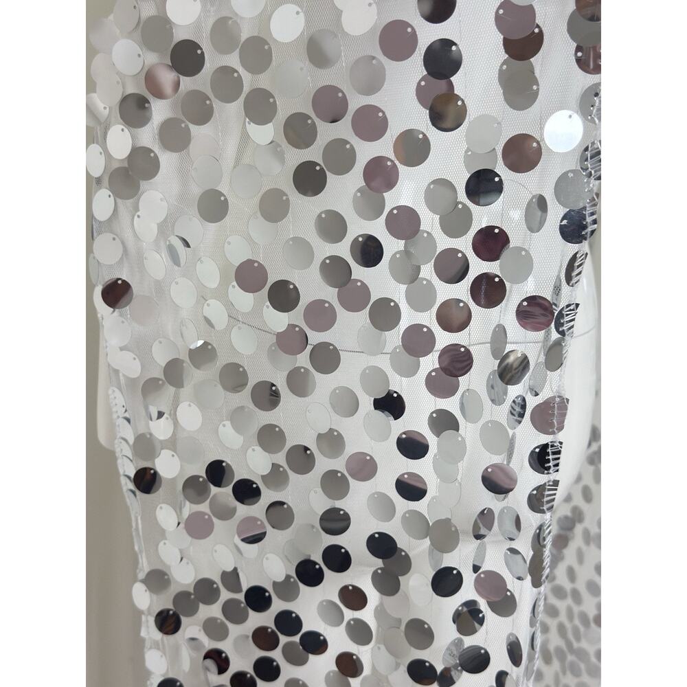 Sparkly Silver Sequin Rectangle Wrap Scarf Coachella Burning Man Festival Outfit - Picture 7 of 8